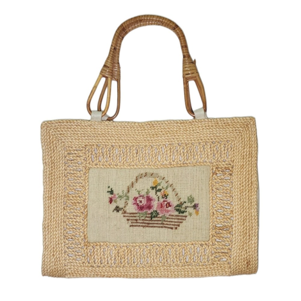 Vintage straw needlepoint bag